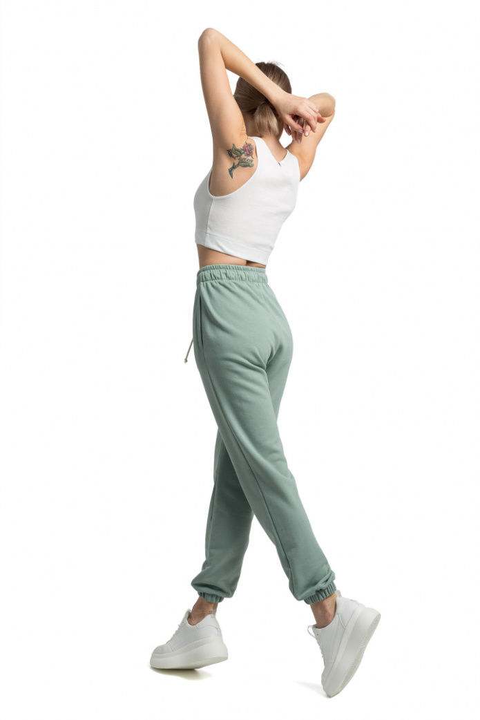Spodnie damskie dresowe joggery z gumką i kieszeniami miętowe